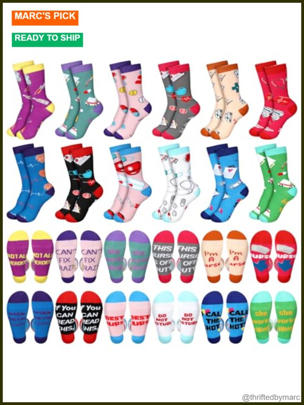 12 Pairs Nurse Appreciation Socks Polyester Cotton Crew Gift Set